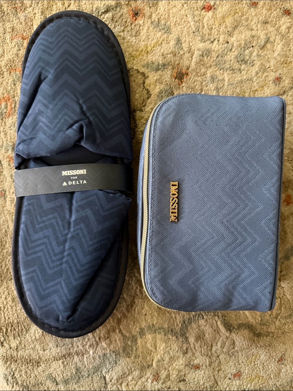 Missoni  Navy Zigzag Toiletry Pouch with Matching Slippers